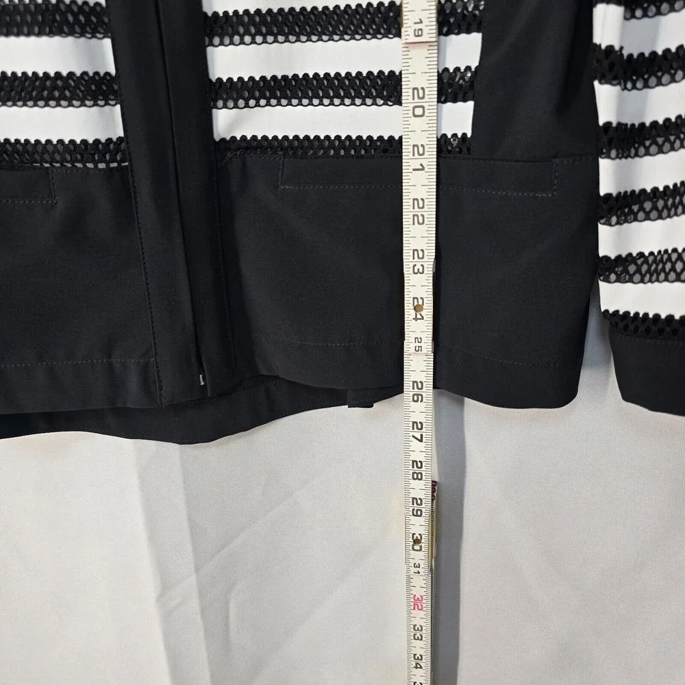 Weekends by Chico's Blazer Jacket Women Medium Full Zip‎ Black Striped Nautical